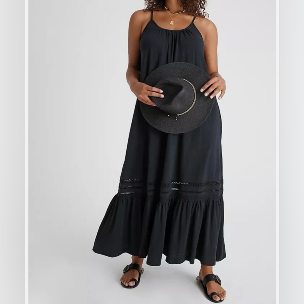 Anthropologie Black Dress with Lace Accents